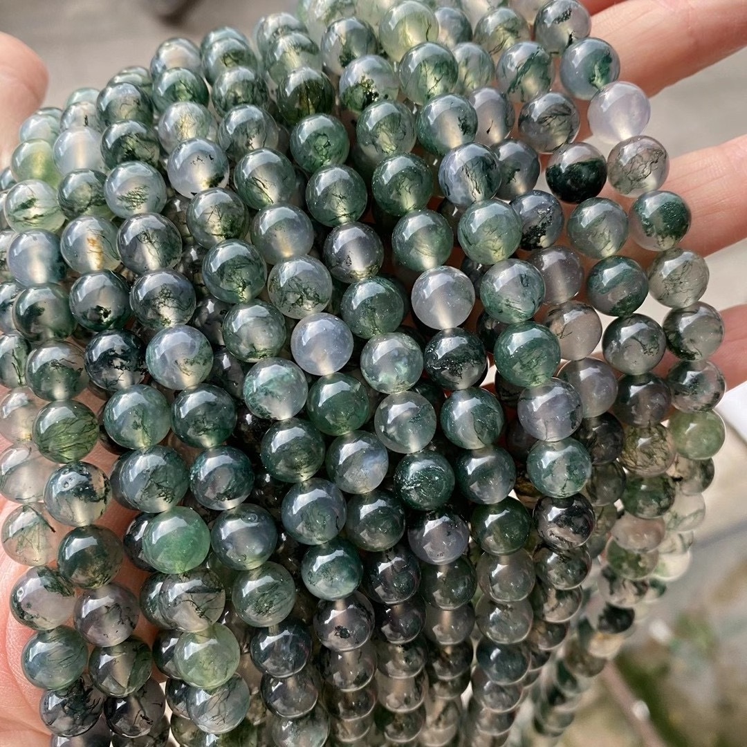 Wholesale Natural Ocean Grass Agate Beads Smooth Round Moss Agate Beads Gemstone Loose Beads 4/6/8/10mm for DIY Jewelry Making