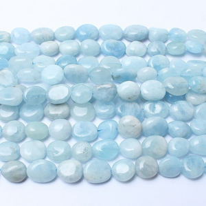 Natural Aquamarine Irregular Stone Beads Flat Pebble Oval Nugget Chip Beads Freeform Crystal for Handmade DIY Jewelry Making