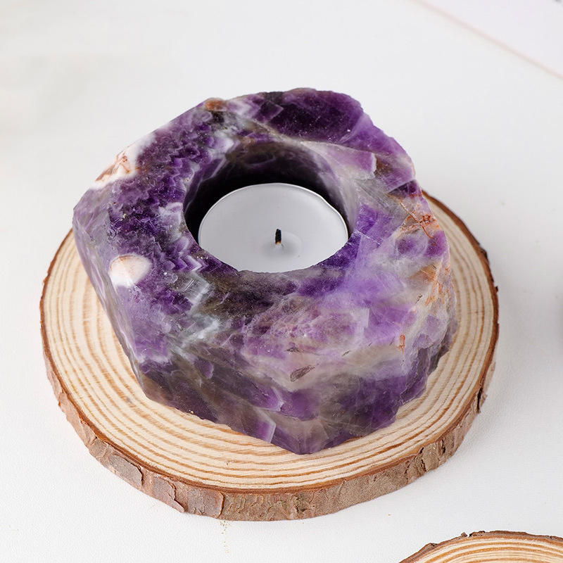 4 Inches natural amethyst raw crystal candle holder gemstone tea light rough rose quartz candlestick