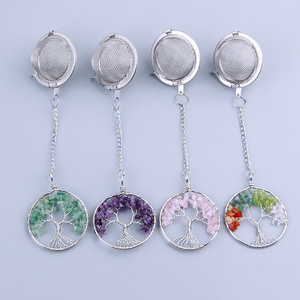 Healing Energy Crystal Tea Infuser Chakra Tree of Life 304 Stainless Steel Ball Mesh Tea Strainer Ball Filter with Extend Chain