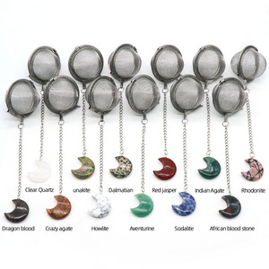 Tea Infuser Stainless Steel Ball Mesh Tea Strainer Amethyst White Crystal Moon Pendant Tea Ball Filter with Extended Chain