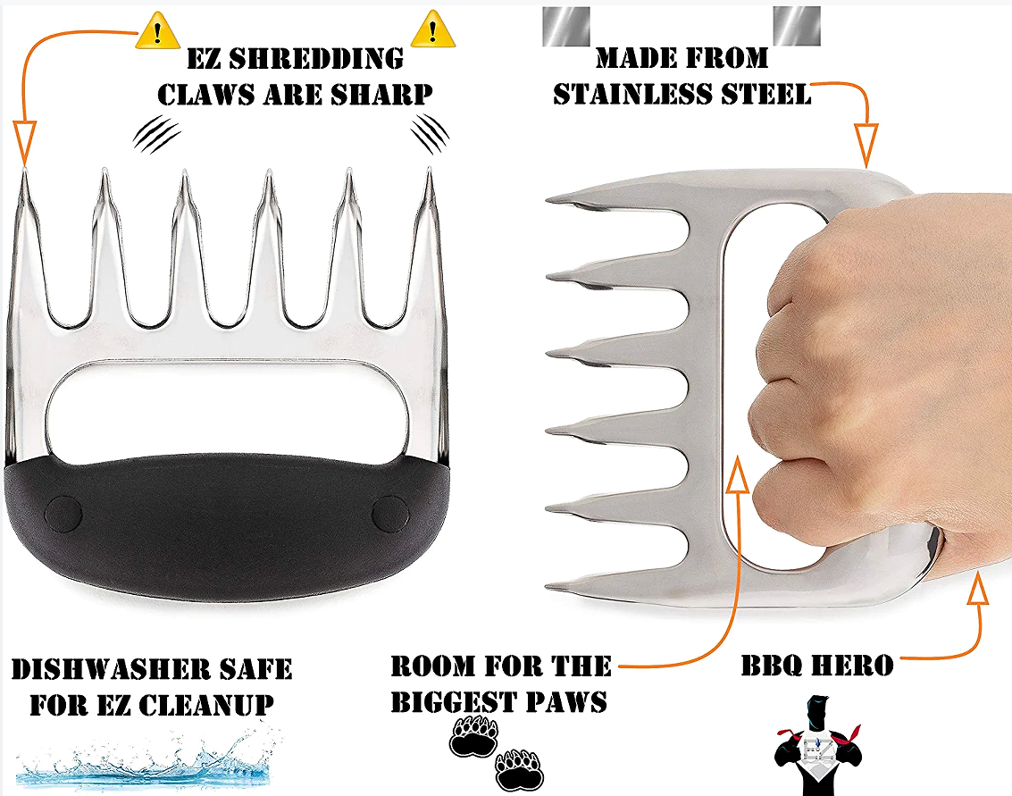 Custom Logo Shredding Claws Stainless Steel Bear Claw Meat Shredders for BBQ Cooked Meat Separating Knife