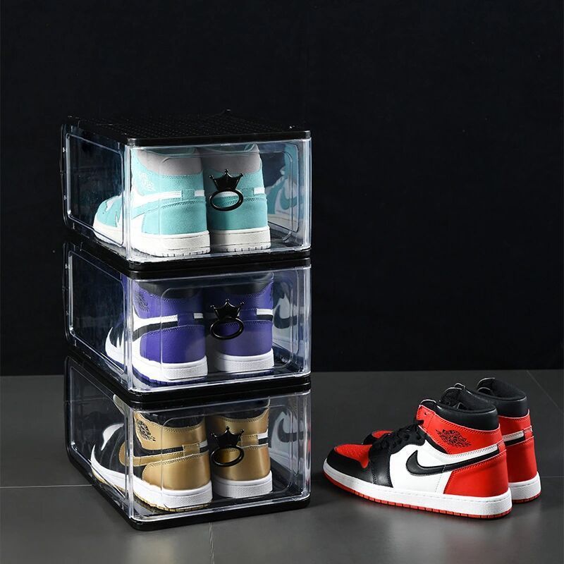 Large high-grade thickened transparent plastic shoe storage box removable folding dustproof waterproof shoe cabinet wholesale