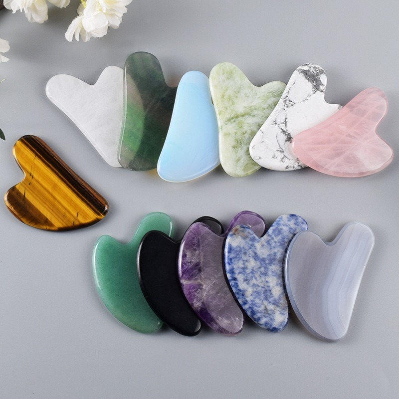 Gua Sha Facial Tool Guasha Tool for Face Facial and Body Massager Natural Stones Rose Quartz Scraping and SPA Acupuncture