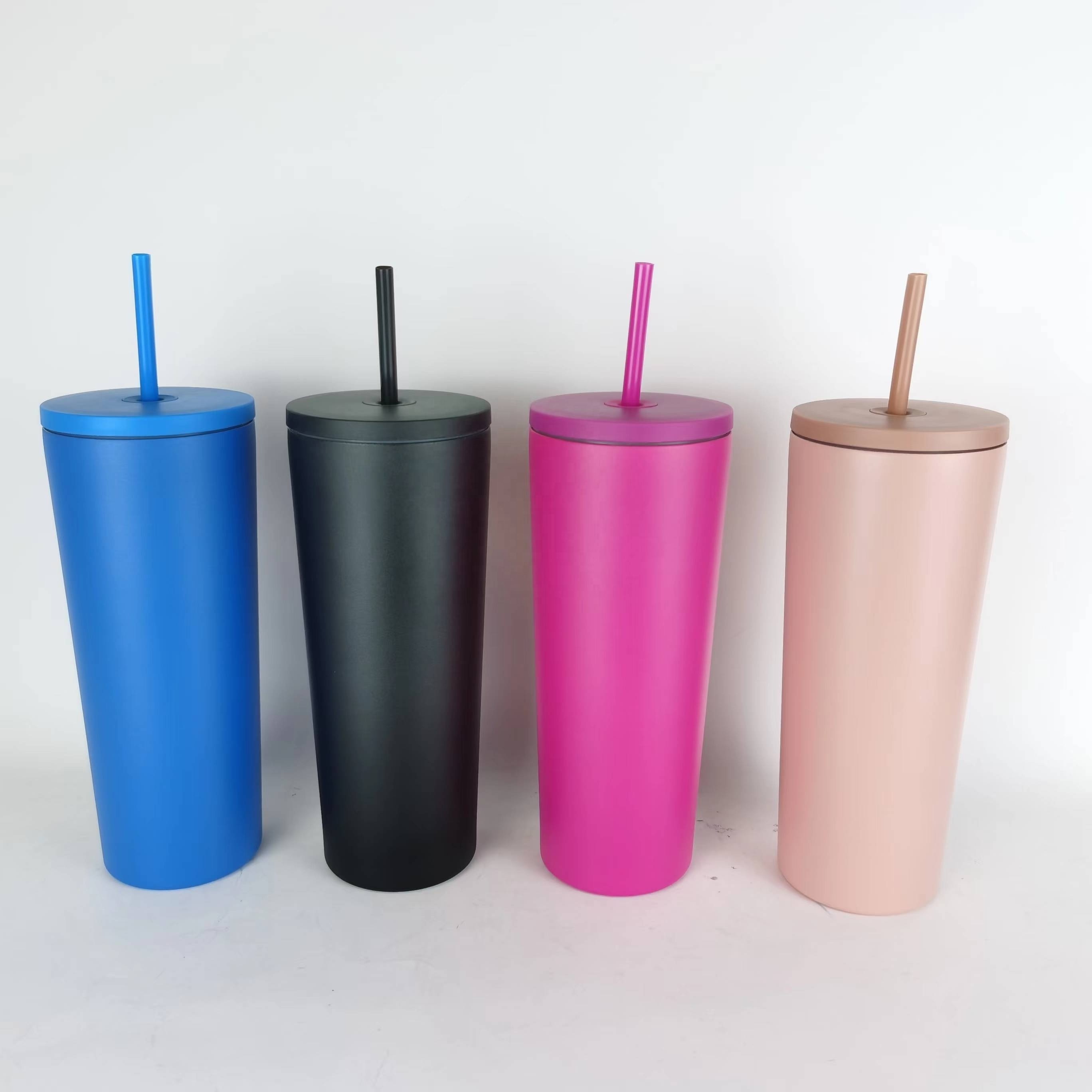 Leak Proof 12oz 16oz 20oz 24oz Double Wall Vacuum Straw Coffee Cup Stainless Steel To-Go Tumbler With 2 Lids And Straw