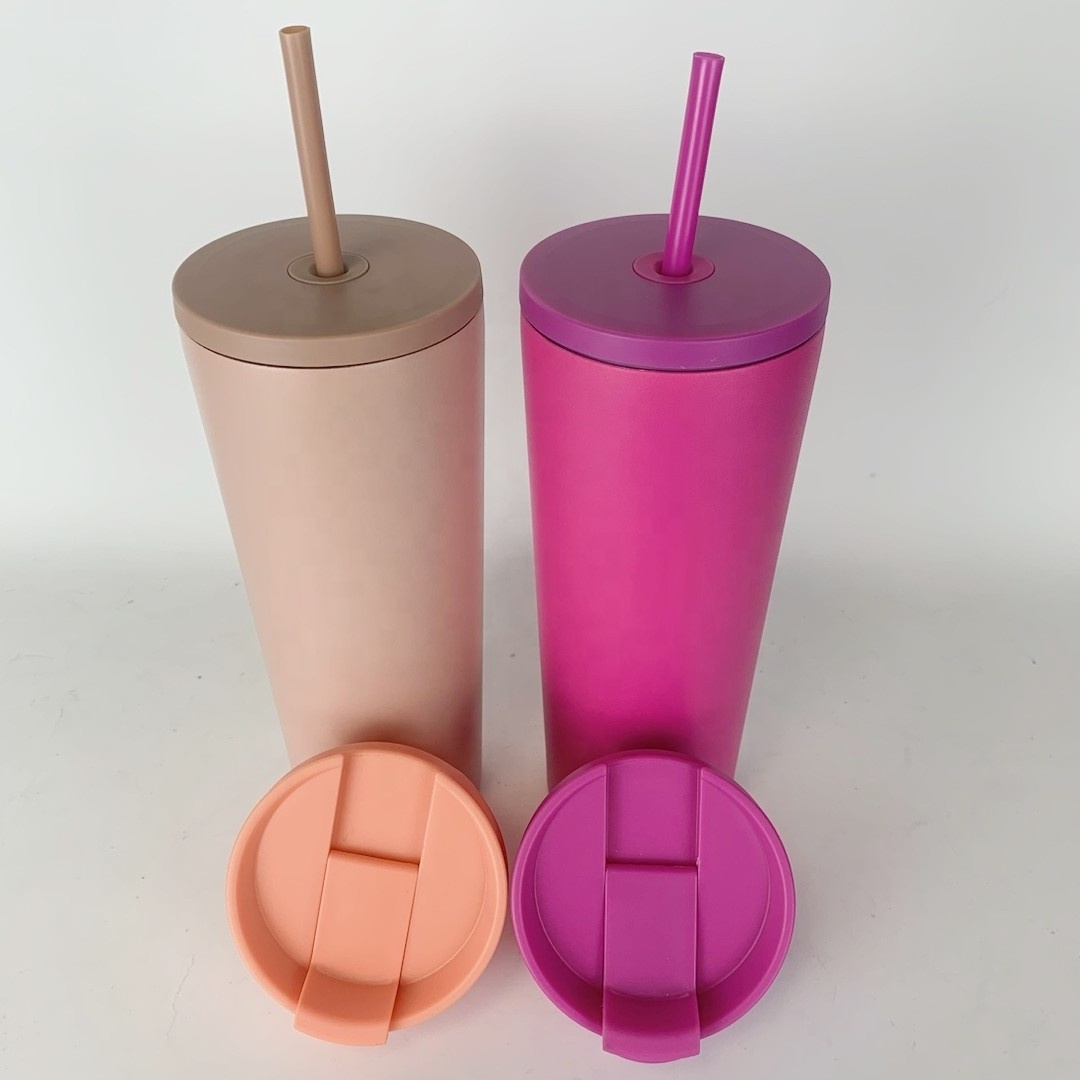 Leak Proof 12oz 16oz 20oz 24oz Double Wall Vacuum Straw Coffee Cup Stainless Steel To-Go Tumbler With 2 Lids And Straw