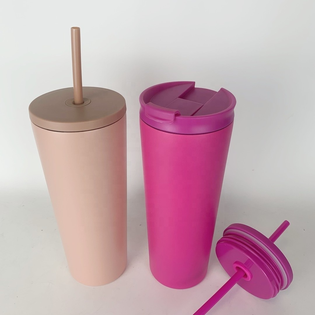 Leak Proof 12oz 16oz 20oz 24oz Double Wall Vacuum Straw Coffee Cup Stainless Steel To-Go Tumbler With 2 Lids And Straw