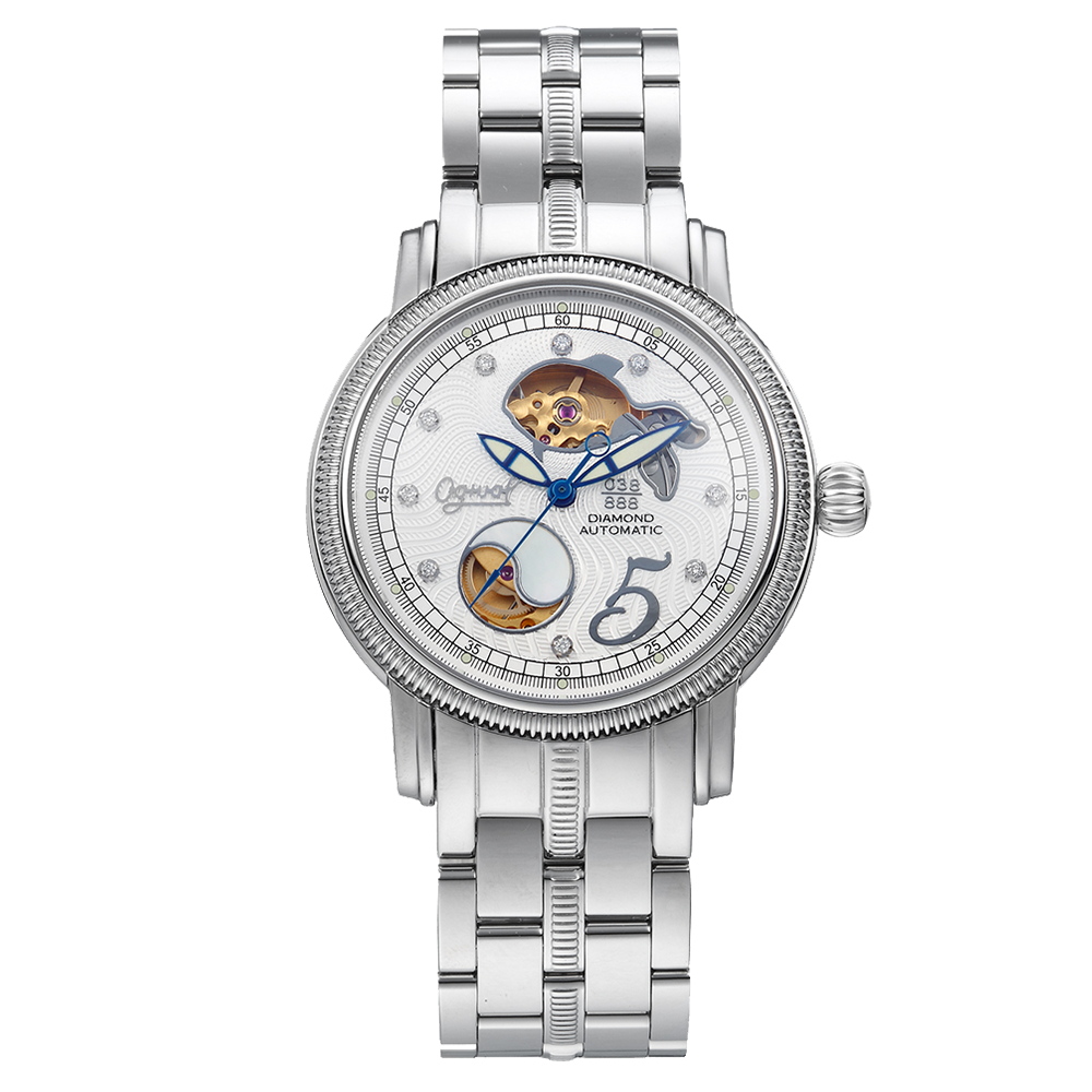 Ogival Urban Fusion Stainless Steel Couples' Automatic Mechanical Watch: Authentic Diamond Fish Detail, Superior SWISS Movement