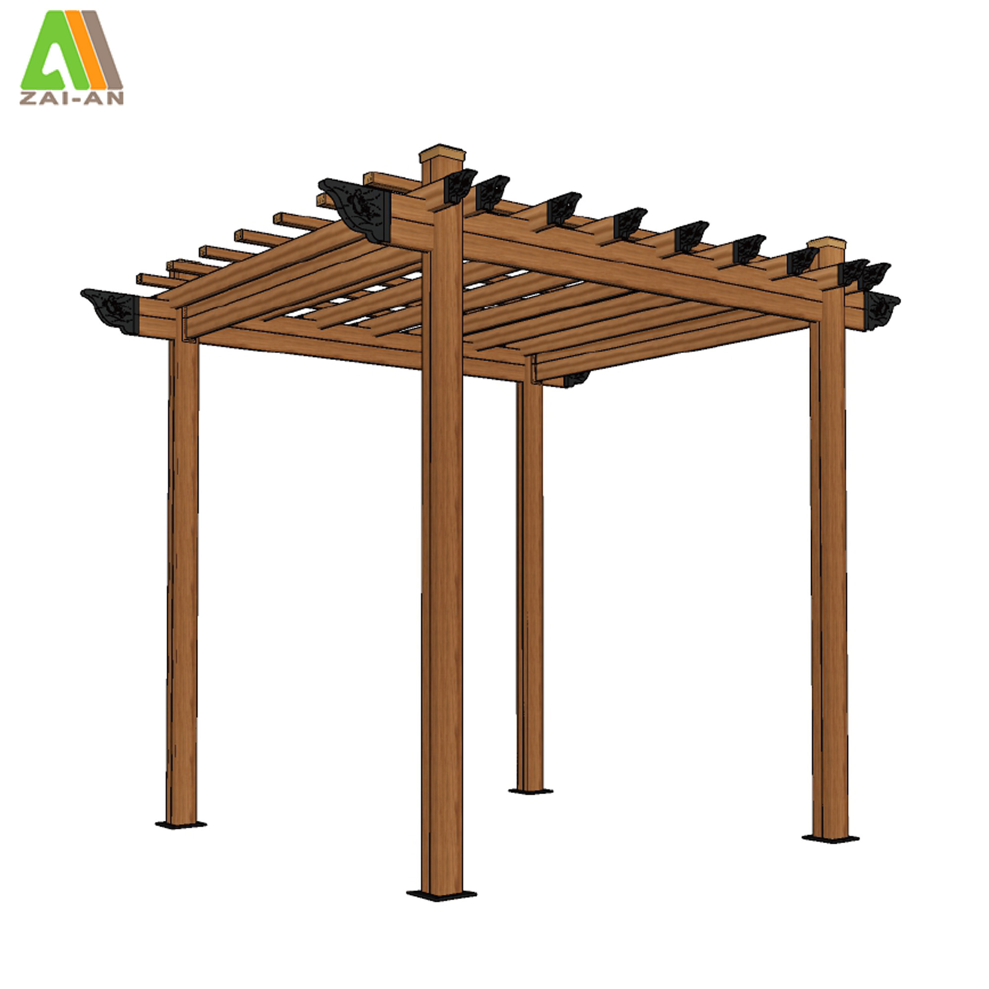 Backyard outdoor garden sun shade pergola wood plastic composite gazebo with aluminum accessory