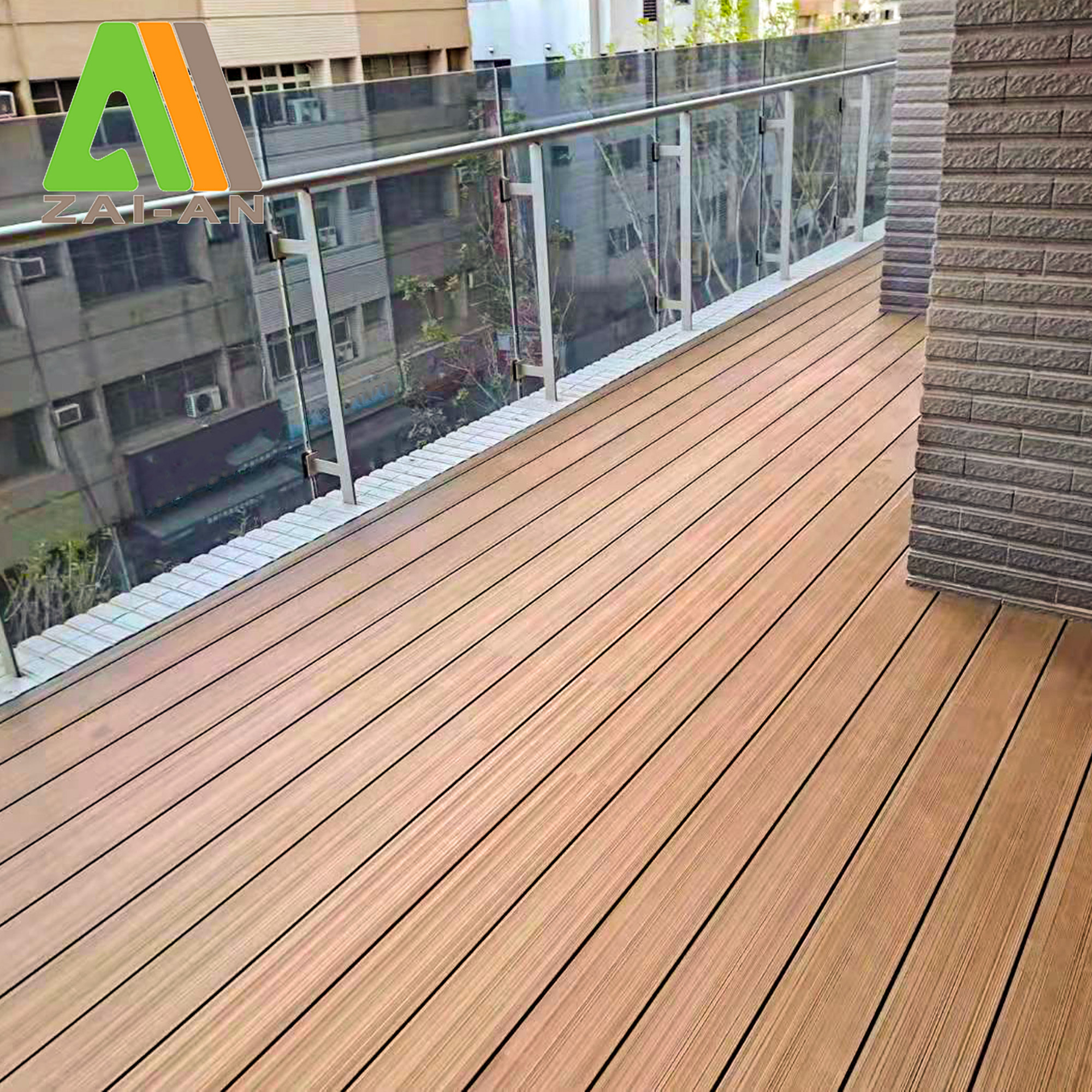 Waterproof Swimming Pool Decking Wood Plastic Terrace PVC Foaming Decking With Aluminum Strip