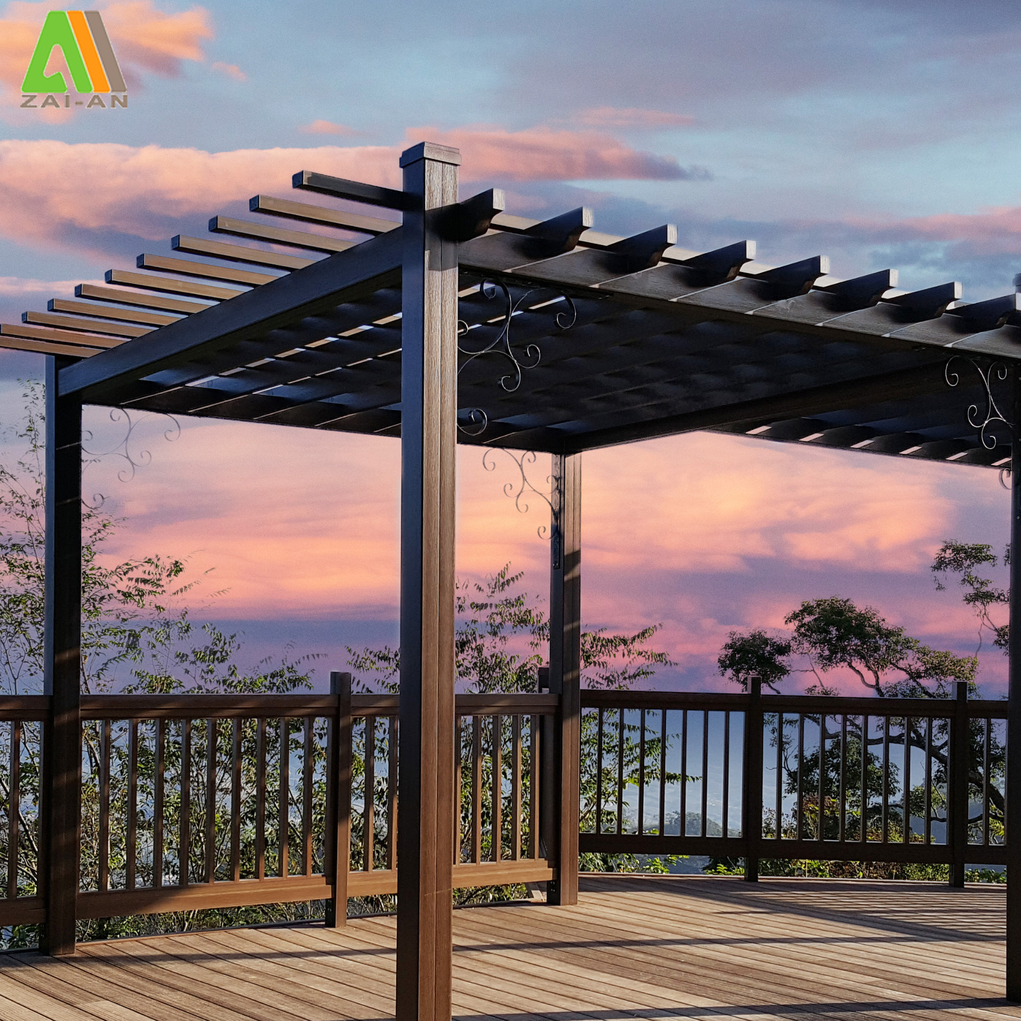 Easy installation upgraded generation wpc terrace pergola roof with aluminium accessory