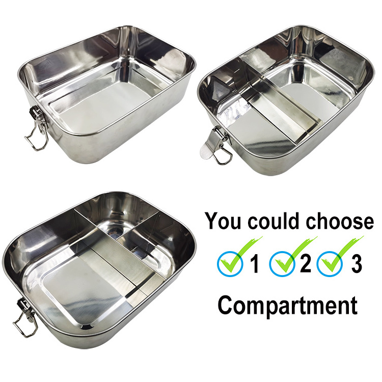 800Ml 1200Ml 1400Ml 1800Ml Compartment Leakproof Bento Lunch Box 304 Stainless Steel For Kids