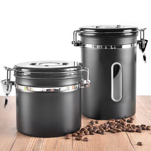 Black Airscape Stainless Steel Tea Coffee Sugar Bean Storage Canisters