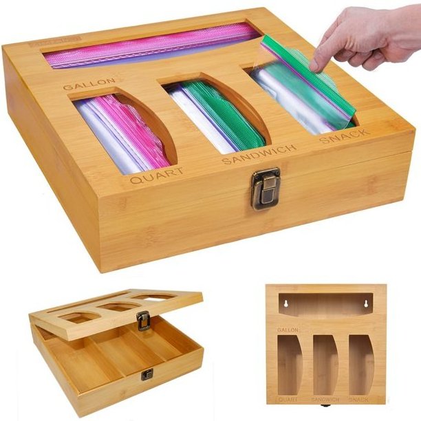 Wholesale Wall Mount Kitchen Ziplock Food Bag Storage Bamboo Baggie Organizer Dispenser For Drawer