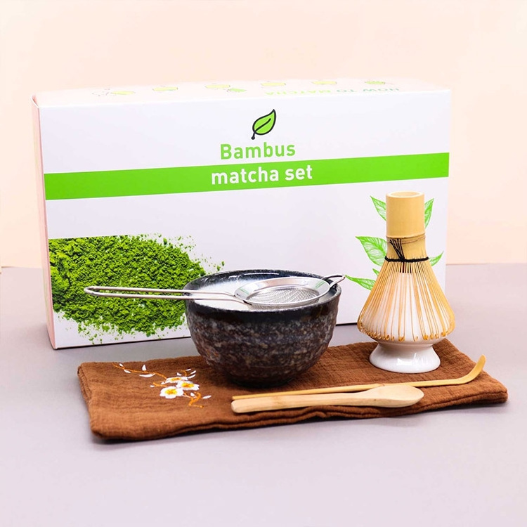 Bambus OEM  Paper Box Packing Green Tea Powder Accesory Japanese Matcha Tea Whisk Set for Matcha