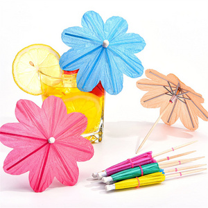 Bambus Chinese Decoration Garnish 8*10Cm Colorful Pink Disposable Drink Umbrella Straws Custom Paper Cocktail Umbrella Picks