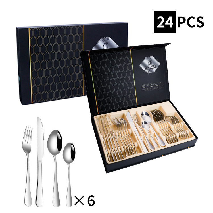 Bambus Fork Spoon Knife Home Dinnerware Flatware 24Pcs Stainless Steel Cutlery Set With Gift Box