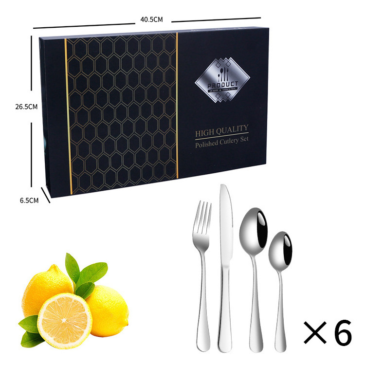 Bambus Fork Spoon Knife Home Dinnerware Flatware 24Pcs Stainless Steel Cutlery Set With Gift Box