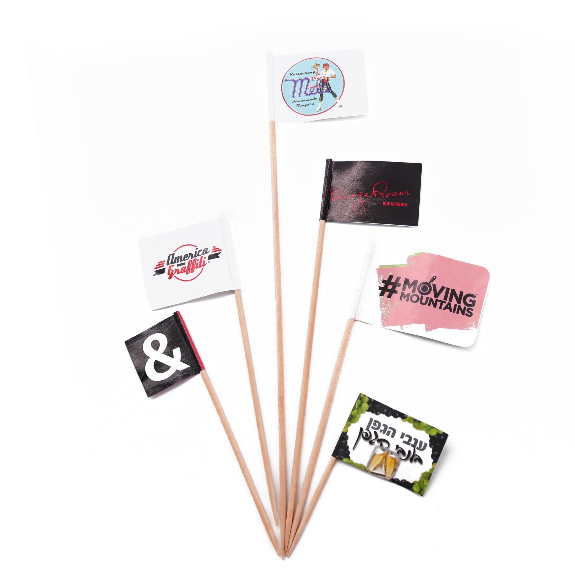 Bambus Wholesale Branded Cupcake Food Decoration Mini Custom Printing Cocktail Toothpick Flag with Customize Logo