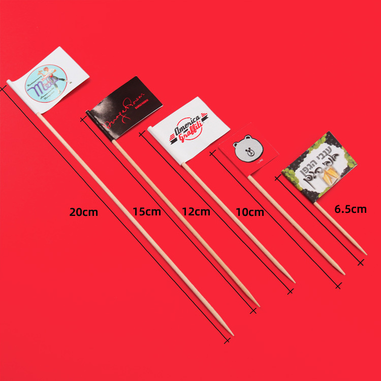 Bambus Wholesale Branded Cupcake Food Decoration Mini Custom Printing Cocktail Toothpick Flag with Customize Logo