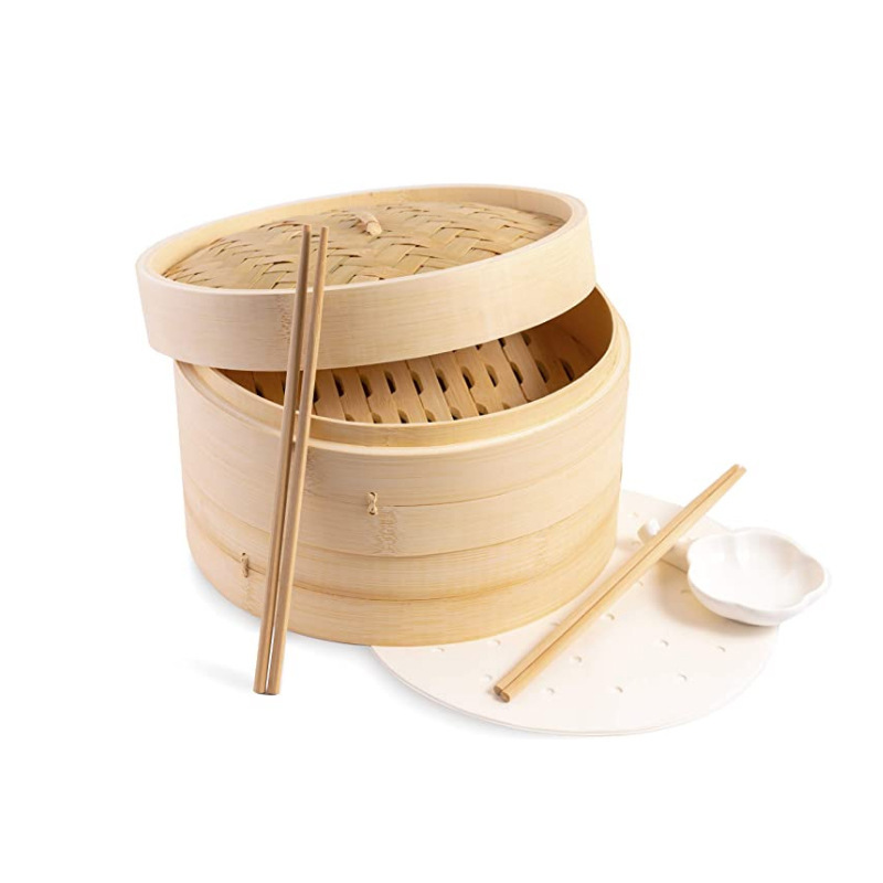 BAMBUS Big Small Size Square Mini Dim Sum Food Rice Favors Dumpling Bamboo Steamer Basket Kit Set