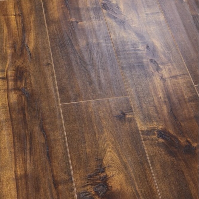 Hand scraped collection brown balance paper wood flooring U V-groove Ac3 Ac4 hdf board  laminate flooring