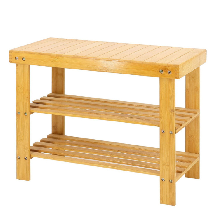 Custom 2-Tiler Entrance Hallway Modern Bamboo Shoes Organizers  Racks With Seat Shoe Changing Stool Bench