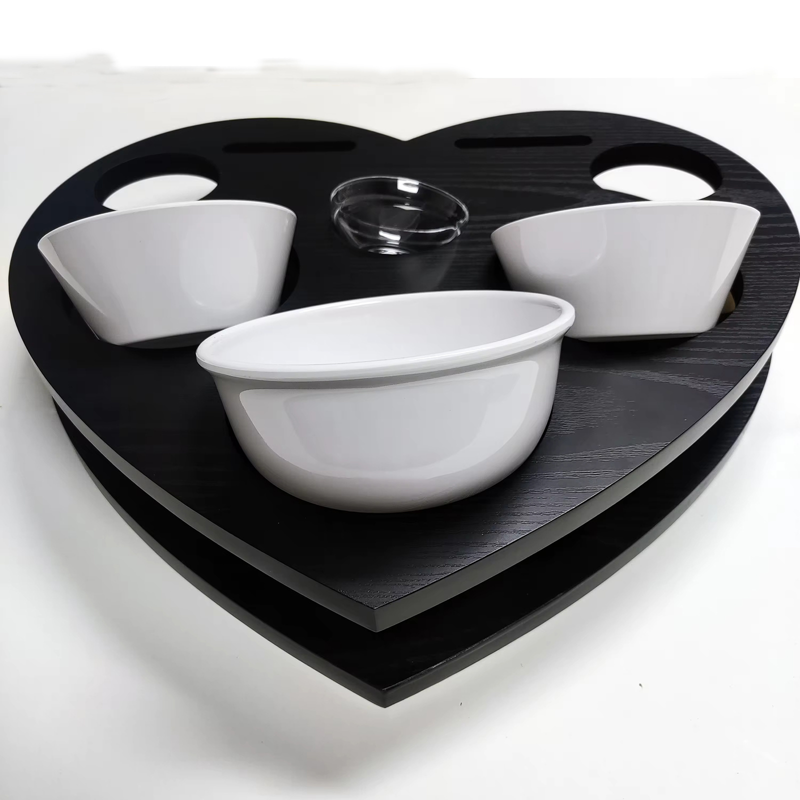 Factory Direct Sales Wooden Couch Snack Box Black Snack Storage Rack Table Heart Shaped Bamboo Couch Cup Holder Tray for Sofa