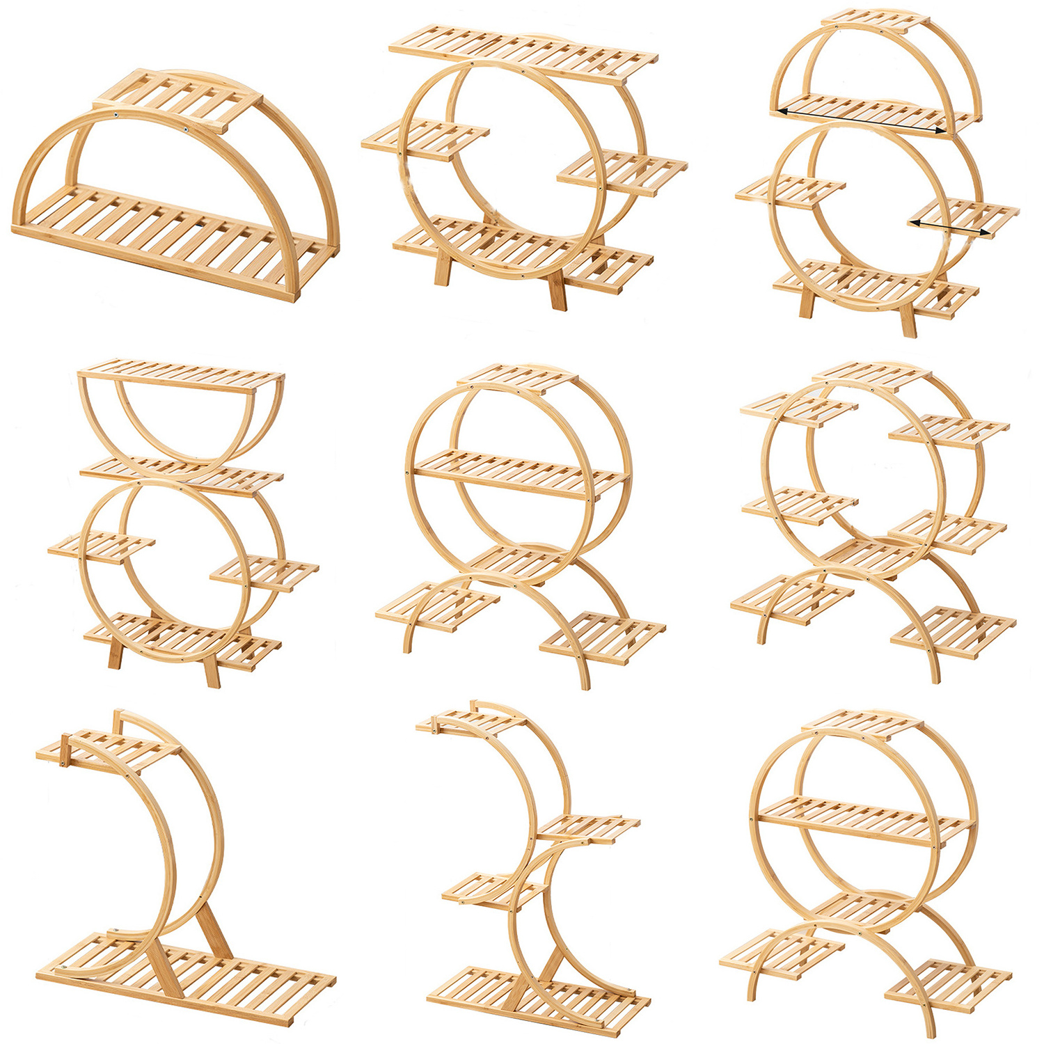 Customizable Wooden Plant Standing Indoor Outdoor Bamboo Flower Pot Shelf for Garden Multi-Layer Balcony Flower Stand