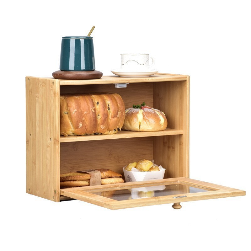 ODM Wholesale Large Capacity Bamboo Bread Bin Bread Box With Acrylic Lid  Bread Box Bin Storage Container with Door for Kitchen