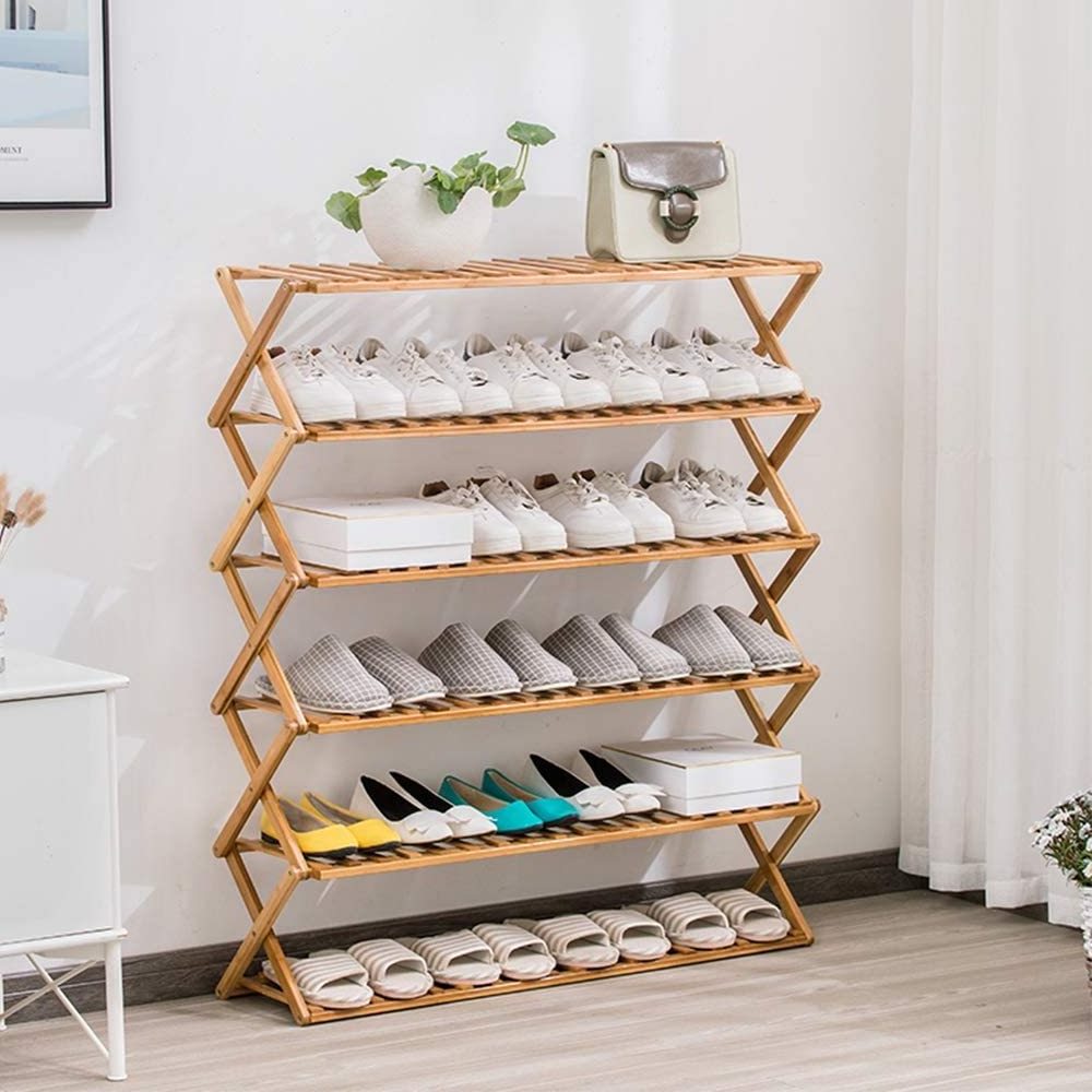 Wholesale 6-Layer Foldable Bamboo Shoe Rack Multifunctional Free Standing Storage And Sorting Bamboo Shoe Rack