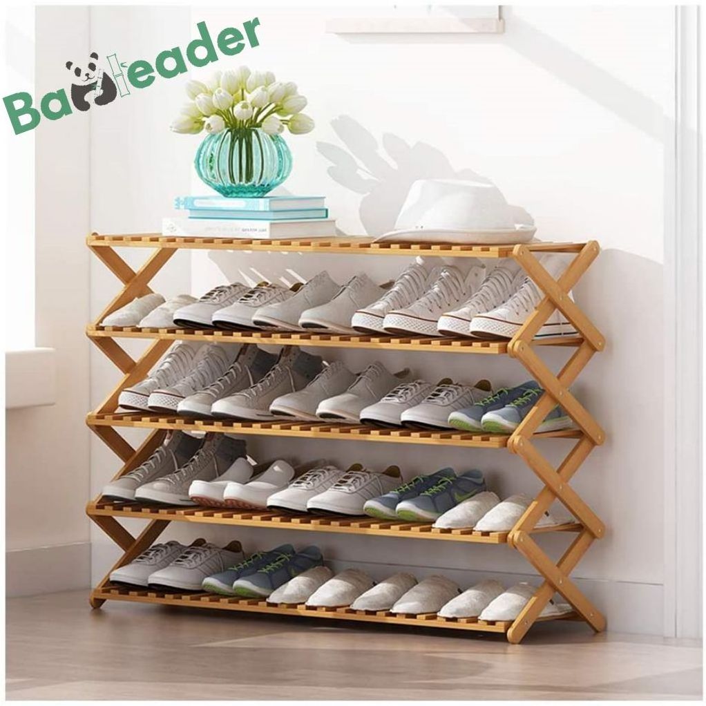 Wholesale 6-Layer Foldable Bamboo Shoe Rack Multifunctional Free Standing Storage And Sorting Bamboo Shoe Rack