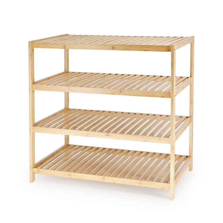 Custom wholesale bamboo modern 4 tier design furniture ladies shoes display racks