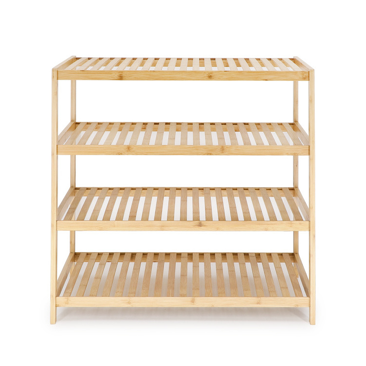 Custom wholesale bamboo modern 4 tier design furniture ladies shoes display racks