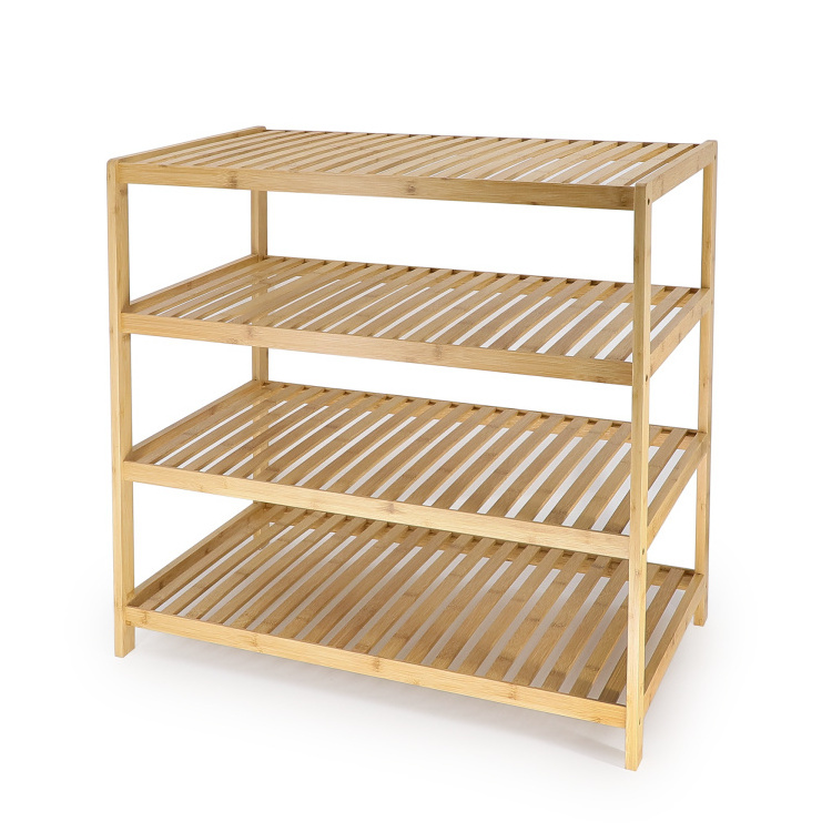 Custom wholesale bamboo modern 4 tier design furniture ladies shoes display racks