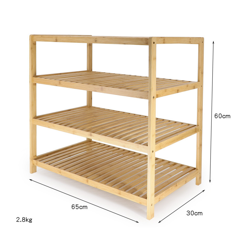 Custom wholesale bamboo modern 4 tier design furniture ladies shoes display racks