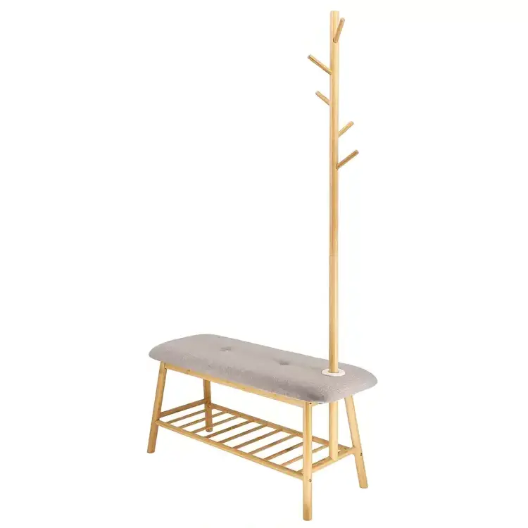 Creative modern bamboo coat rack bamboo stool with hat stand and shoe rack