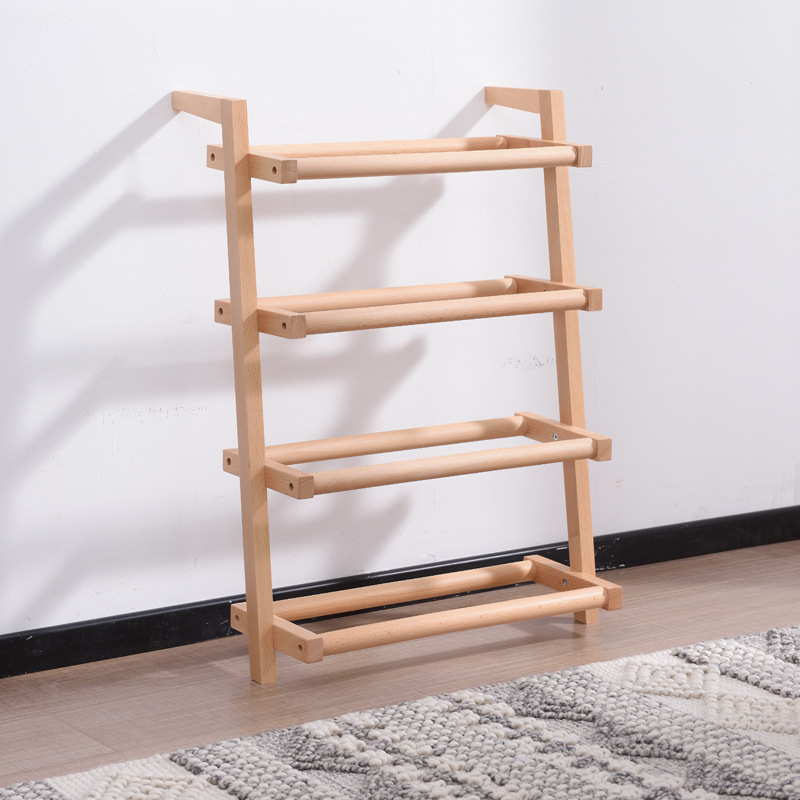 Entryway Bamboo Space Saving 20-Pairs Storage Organizer Shoe Rack Wall-mounted Wood Bamboo 4 Layers Shoe Storage Organizer Rack