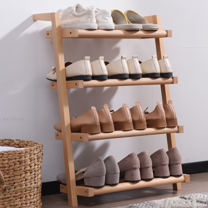 Entryway Bamboo Space Saving 20-Pairs Storage Organizer Shoe Rack Wall-mounted Wood Bamboo 4 Layers Shoe Storage Organizer Rack