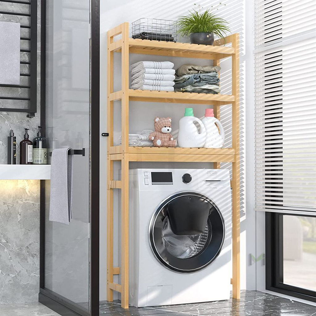 Multifunction Bathroom Laundry Save Space Bamboo Toilet Storage Shelf  3 Tier Over The Toilet Space Saver Organizer Rack