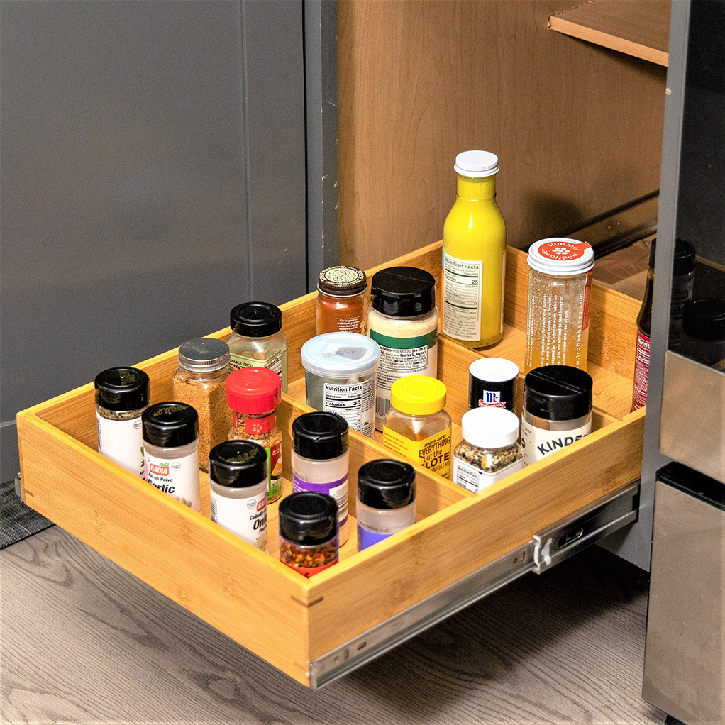 Bamboo Pull-Out Storage Organizer for Under Sink or Cabinet 2 Tier Slide Out Wood Storage Drawer Organization