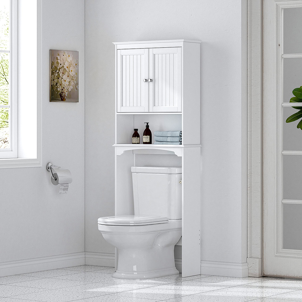 Modern Bathroom Shelves Over The Toilet Space Saver Storage Racks 2 Layers White Bamboo Bathroom Toilet Storage Shelves