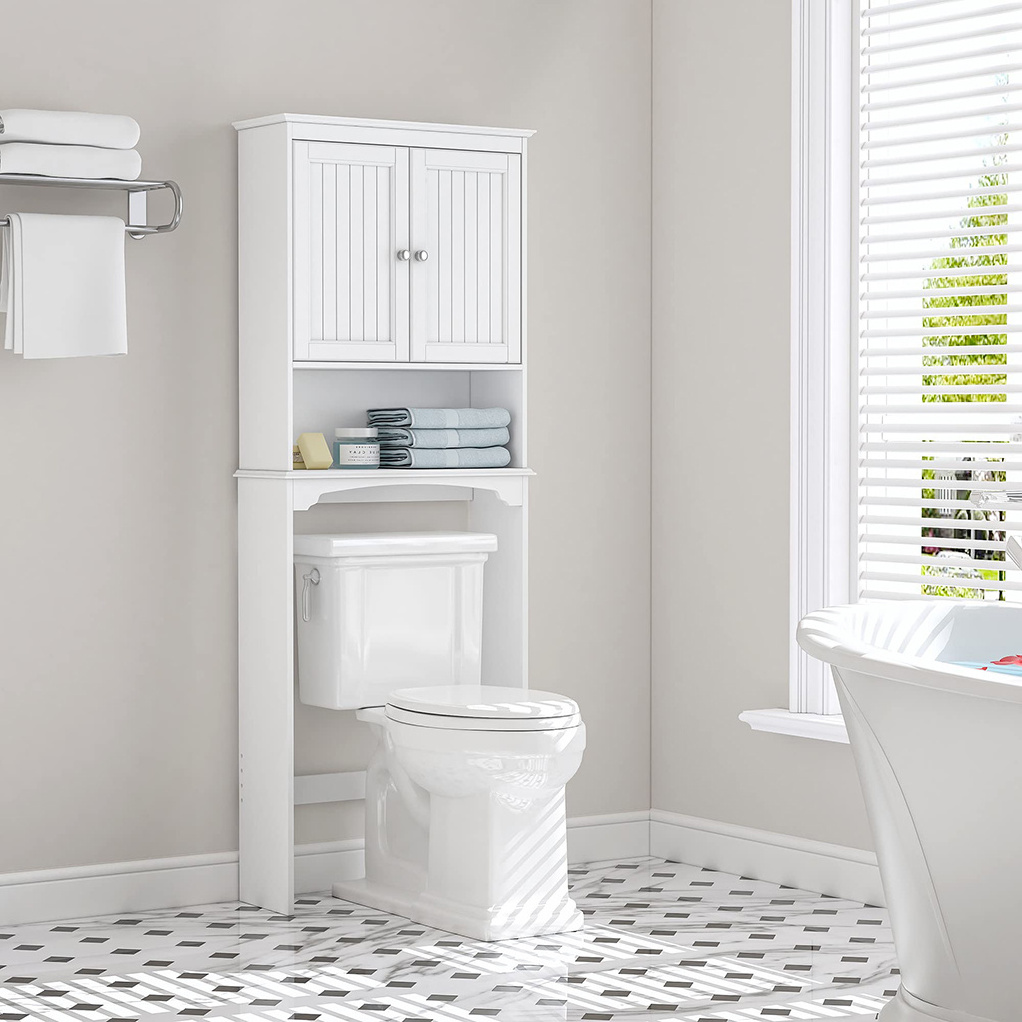 Modern Bathroom Shelves Over The Toilet Space Saver Storage Racks 2 Layers White Bamboo Bathroom Toilet Storage Shelves