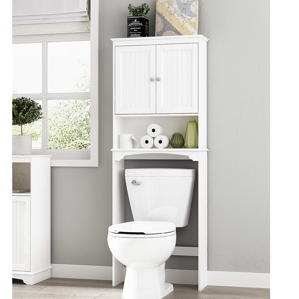 Modern Bathroom Shelves Over The Toilet Space Saver Storage Racks 2 Layers White Bamboo Bathroom Toilet Storage Shelves