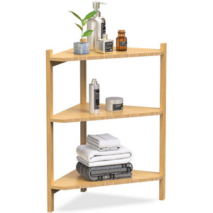 New Products 3 Tier Shower Corner Shelves Free Stand Storage Shelf Small Corner Shelf Bamboo Countertop Organizer Rack