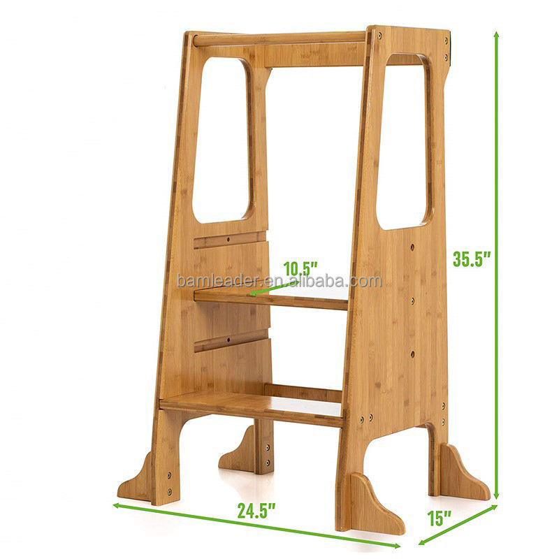 Custom Toddler Tower Height Adjustable Wood Learning Tower High Quality Bamboo Folding Step Stool Ladder Chair For Children