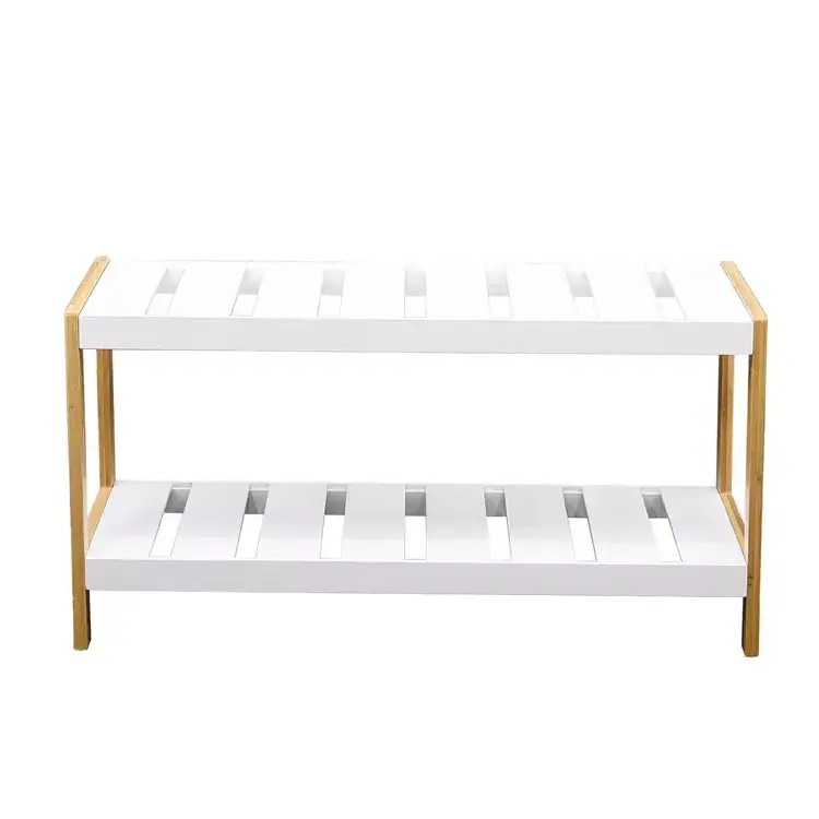 FREE SAMPLE Customized Multifunctional 2 Layers Natural Footstool Shelf Shoe Rack Bamboo Shoes Cabinet for Living Room