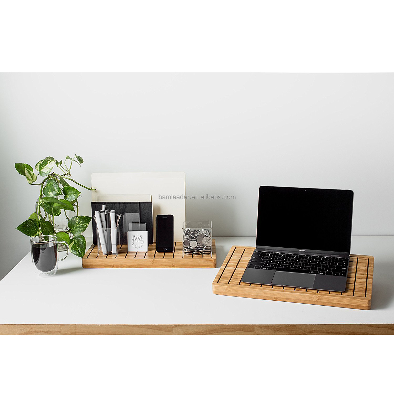 Office Table Organizer Computer Stand Office Bamboo Deformable Desktop Organizer