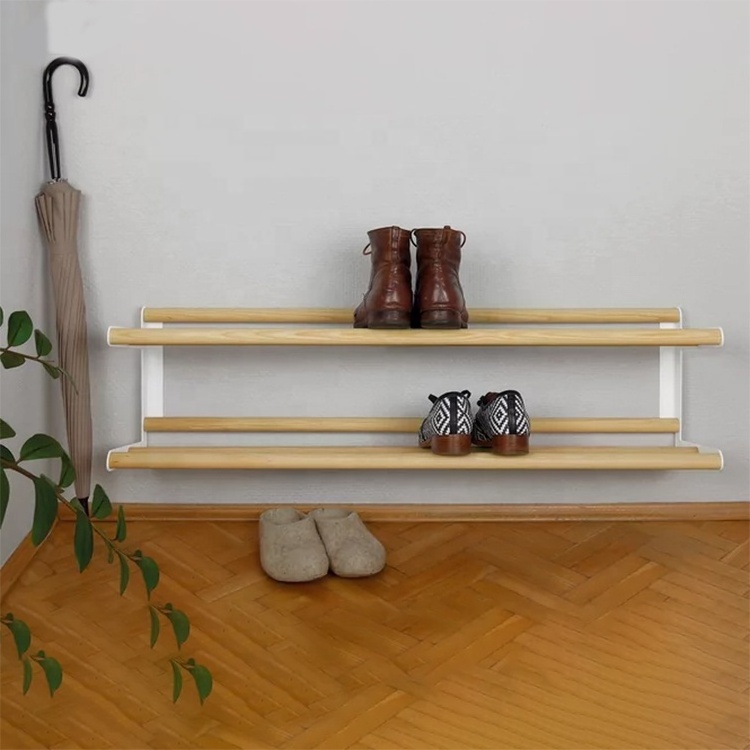 Nordic Style Bamboo Space Saving Storage Cabinet Shoe Rack Portable Shoe Display Stand Wall-mounted Wood Bamboo Shoe Shelf Rack