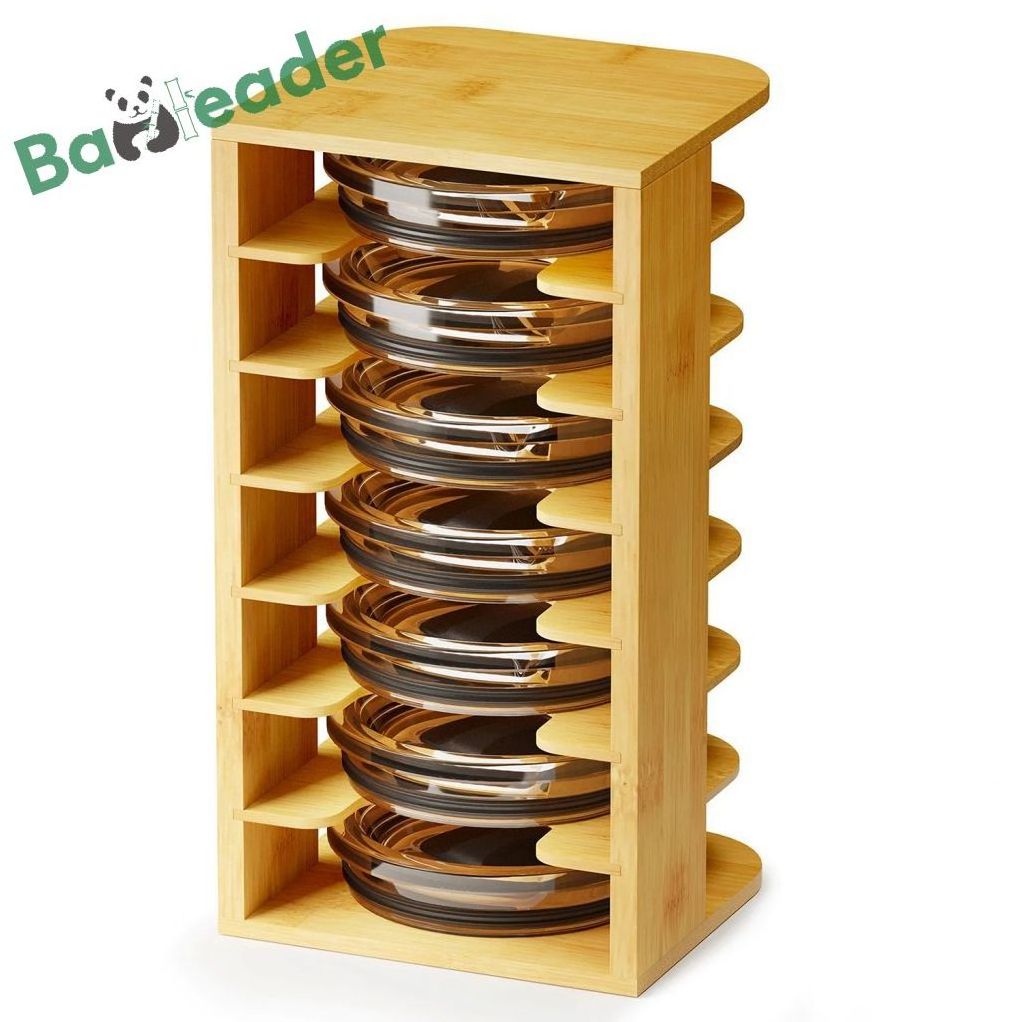 New Stock Arrival Bamboo Water Bottle Lid Organizer Wood Cup Lid Organizer for Cabinet Bamboo Tumbler Lid Organizer for Kitchen